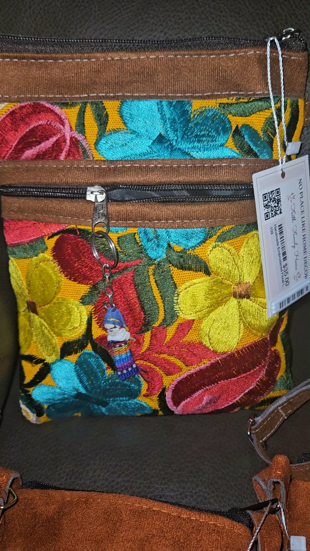 Embroidered Floral Leather Crossbody Purse