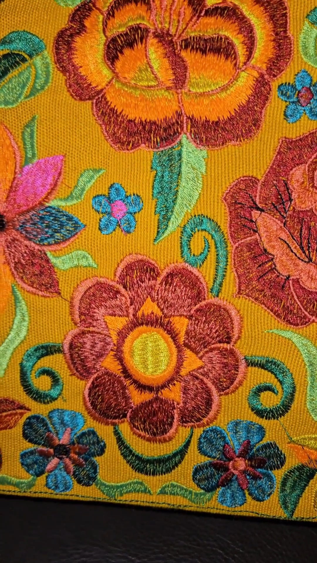 Large Embroidered Floral Tote Purse