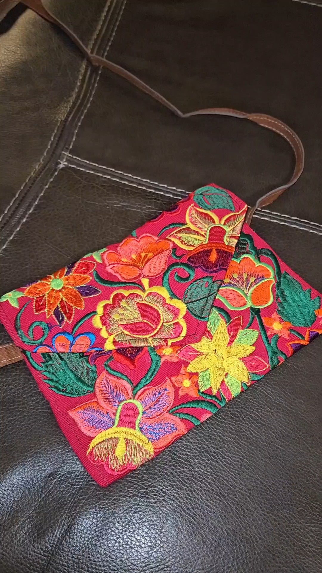 Embroidered Floral Envelope Crossbody