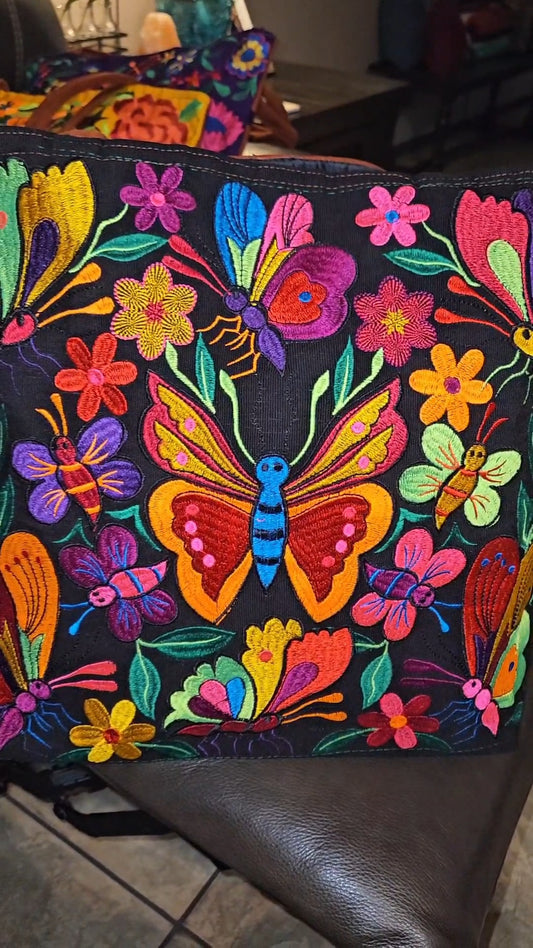 Large Embroidered Butterfly Tote Purse