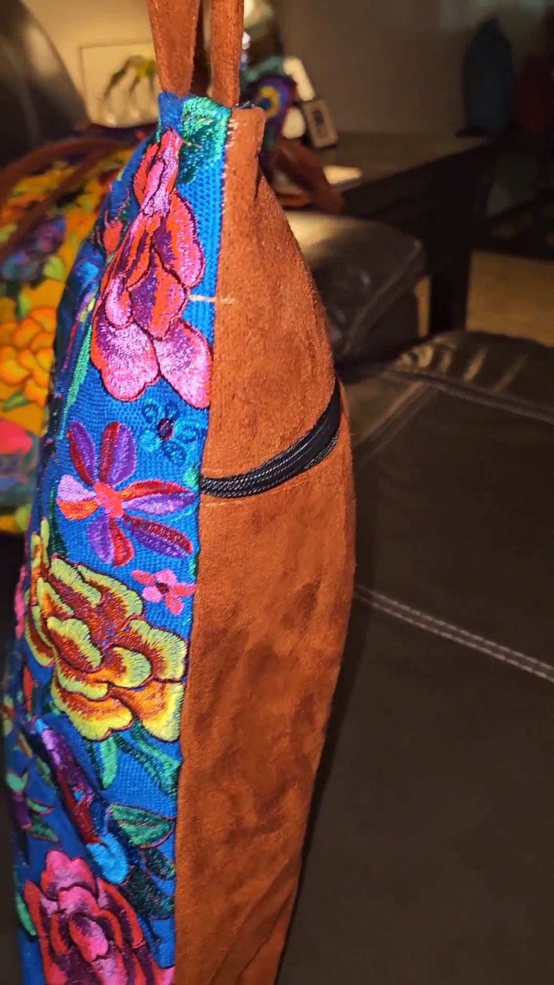 Large Embroidered Floral Tote Purse