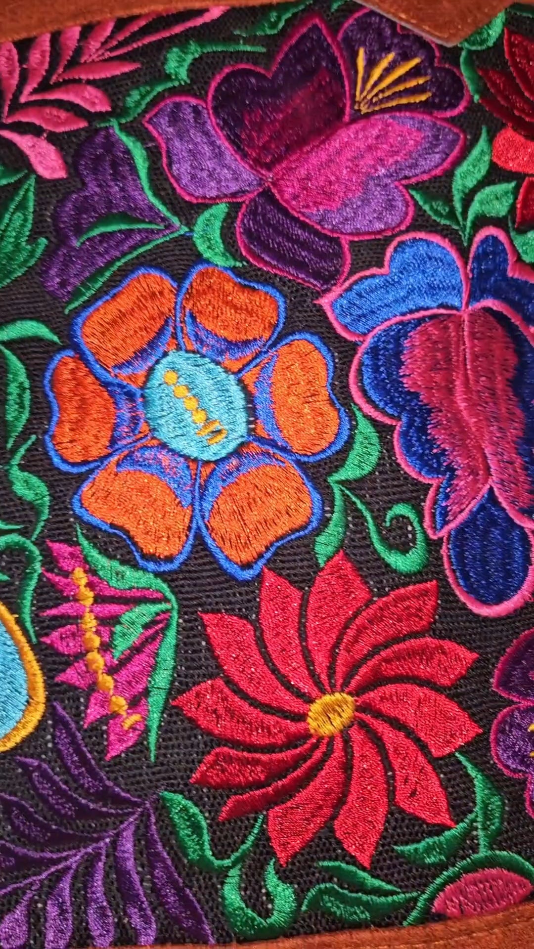 Handmade Embroidered Floral Suede Tote