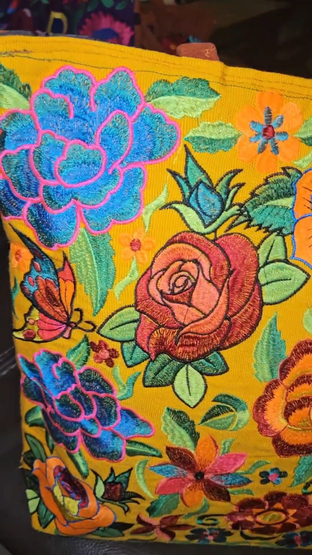 Large Embroidered Floral Tote Purse