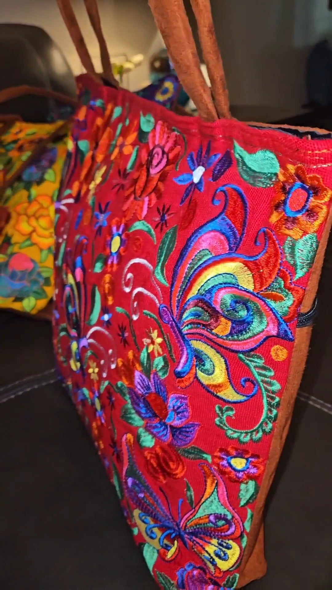 Large Embroidered Butterfly Tote Purse