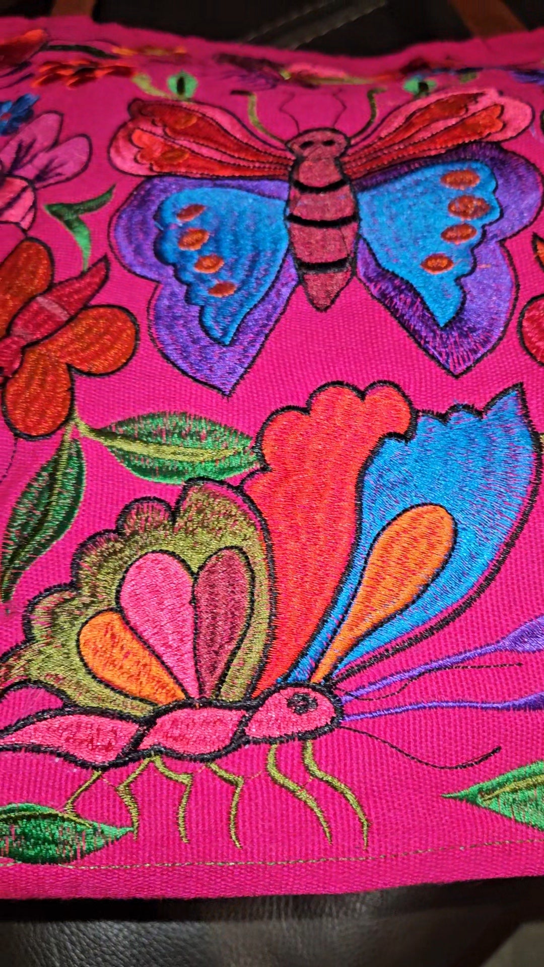 Large Embroidered Butterfly Tote Purse
