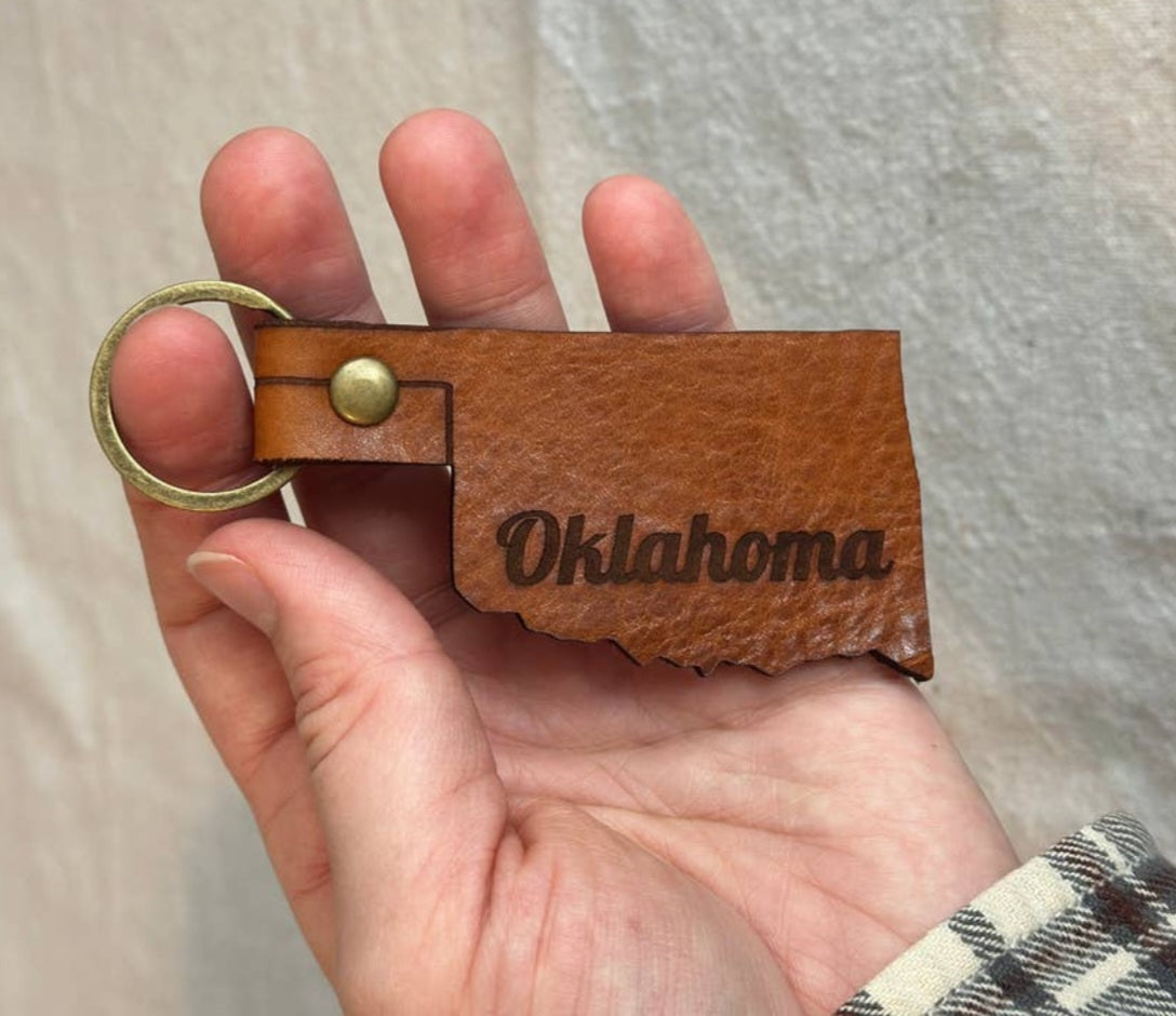 Oklahoma Shaped Leather Keychain