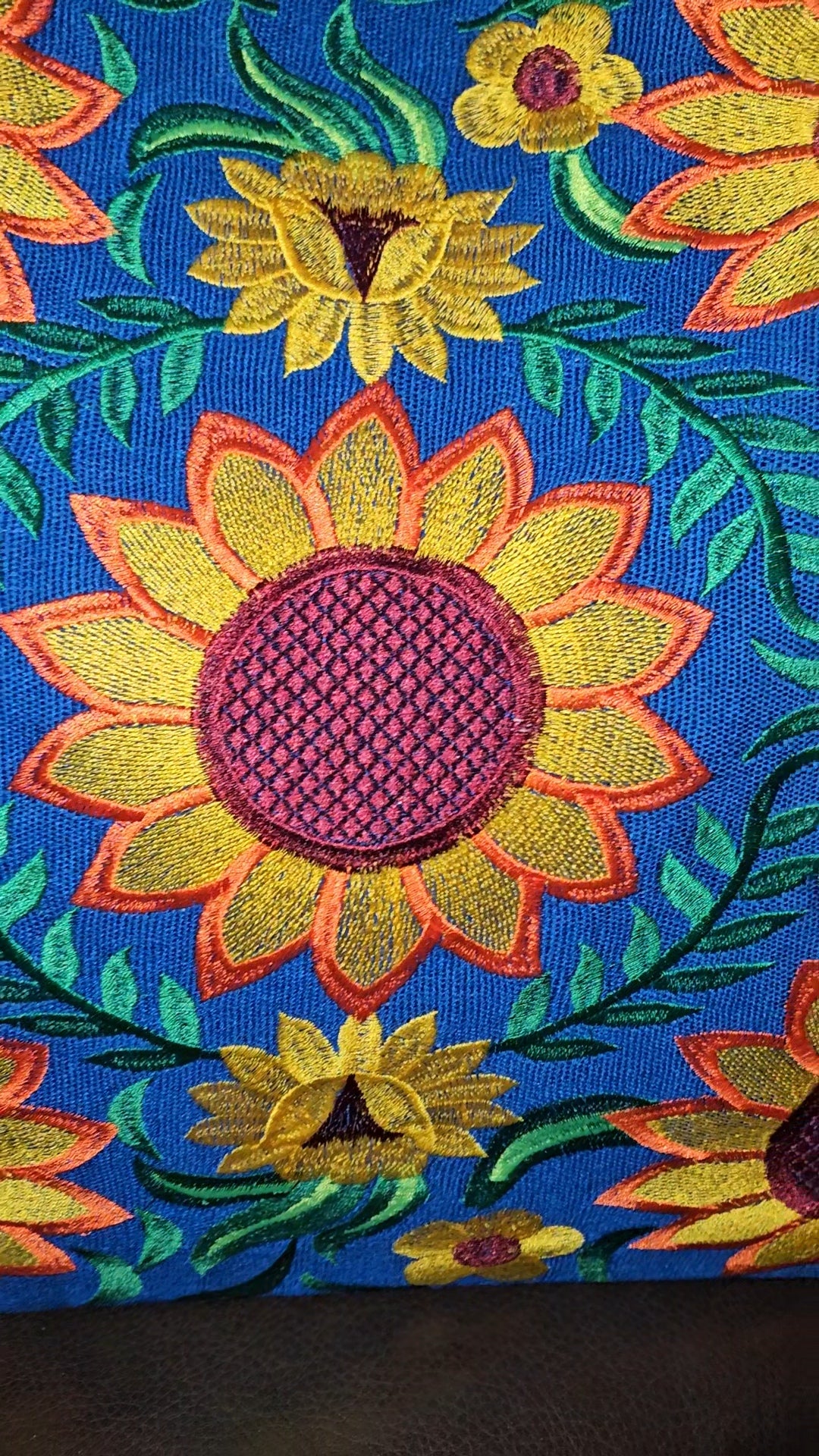 Large Embroidered Sunflower Tote Purse