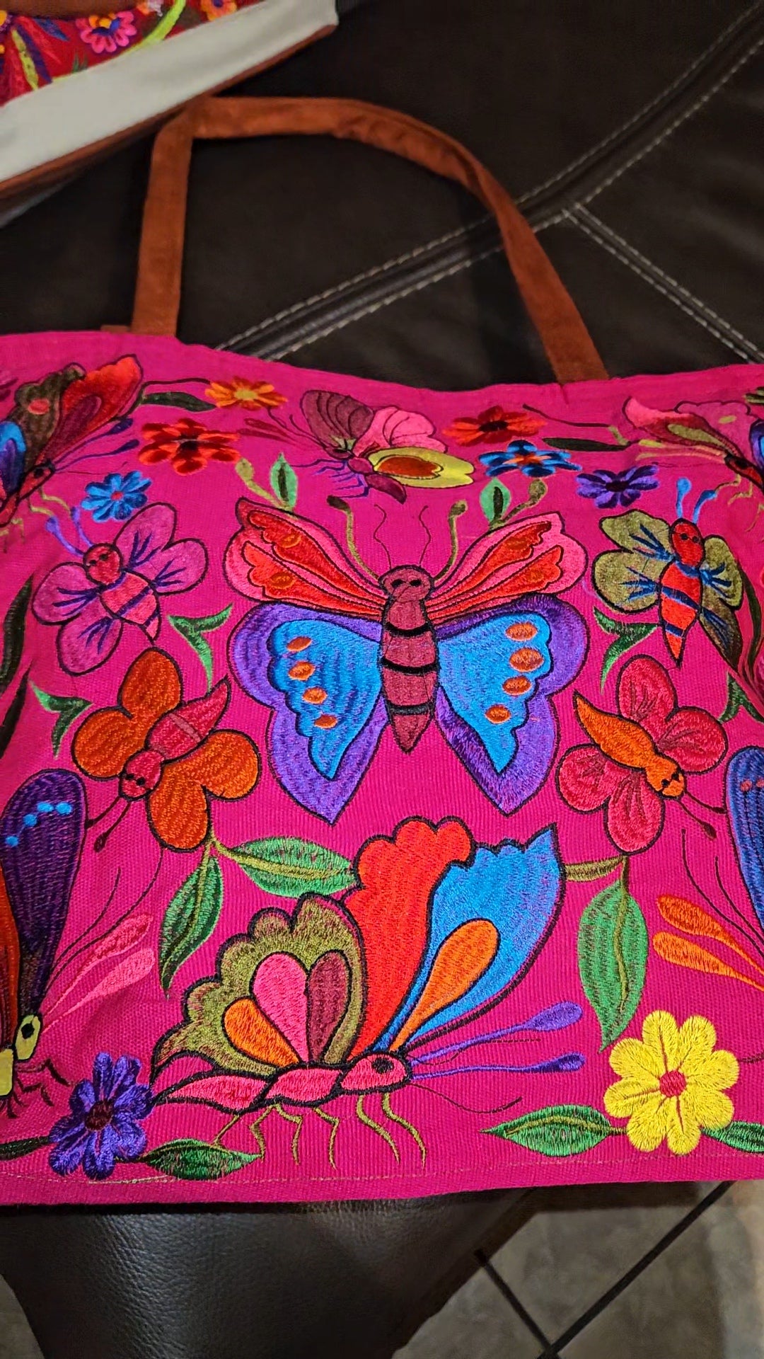 Large Embroidered Butterfly Tote Purse