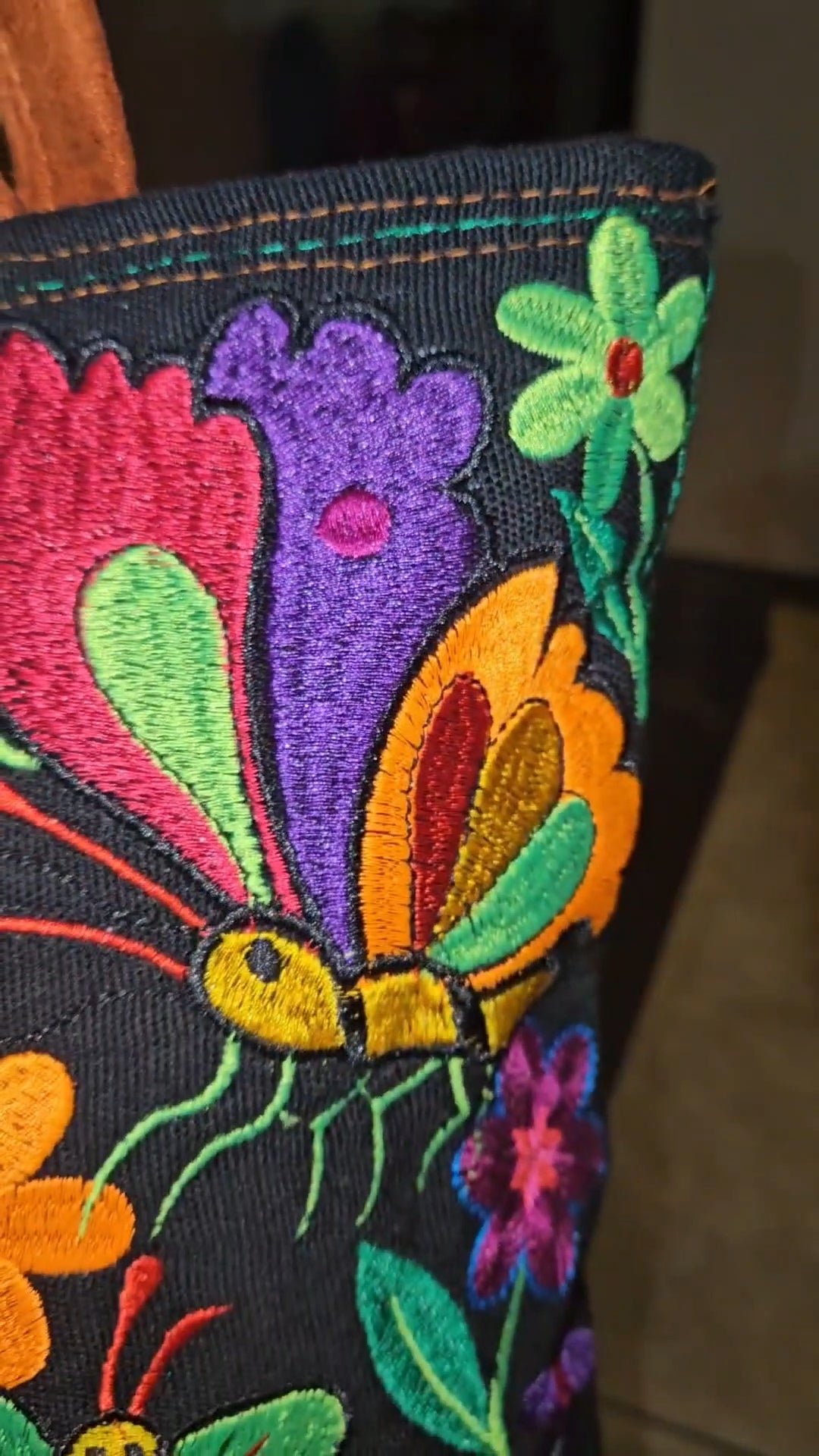 Large Embroidered Butterfly Tote Purse