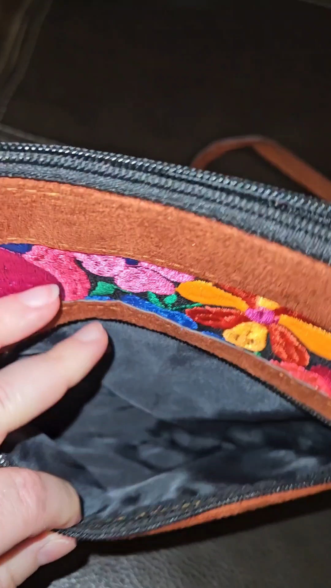Embroidered Butterfly Leather Crossbody Purse
