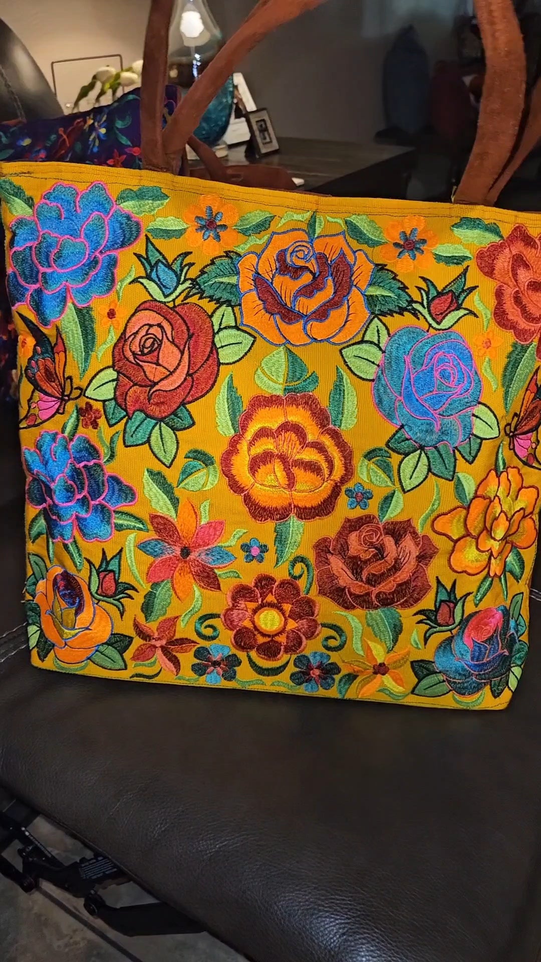 Large Embroidered Floral Tote Purse
