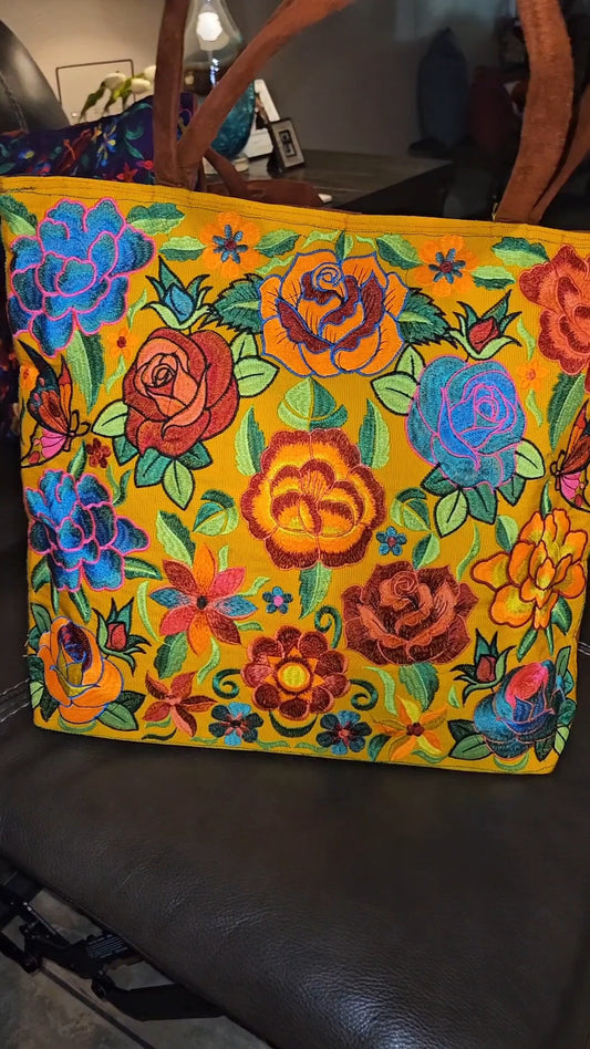 Large Embroidered Floral Tote Purse