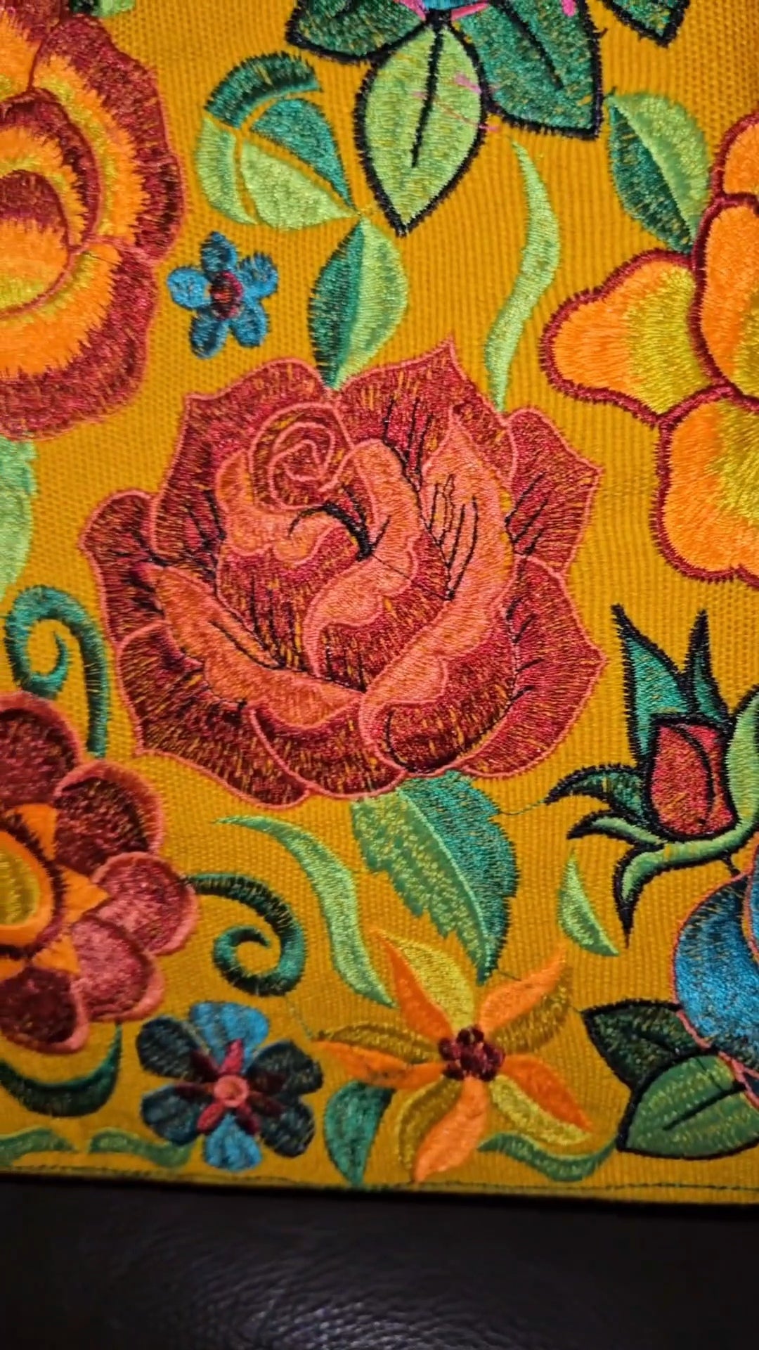 Large Embroidered Floral Tote Purse