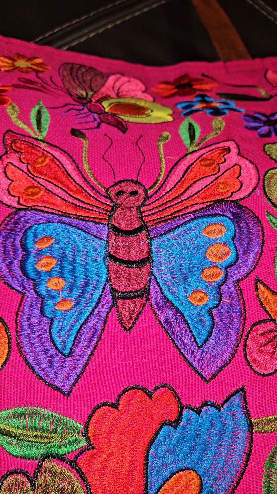 Large Embroidered Butterfly Tote Purse