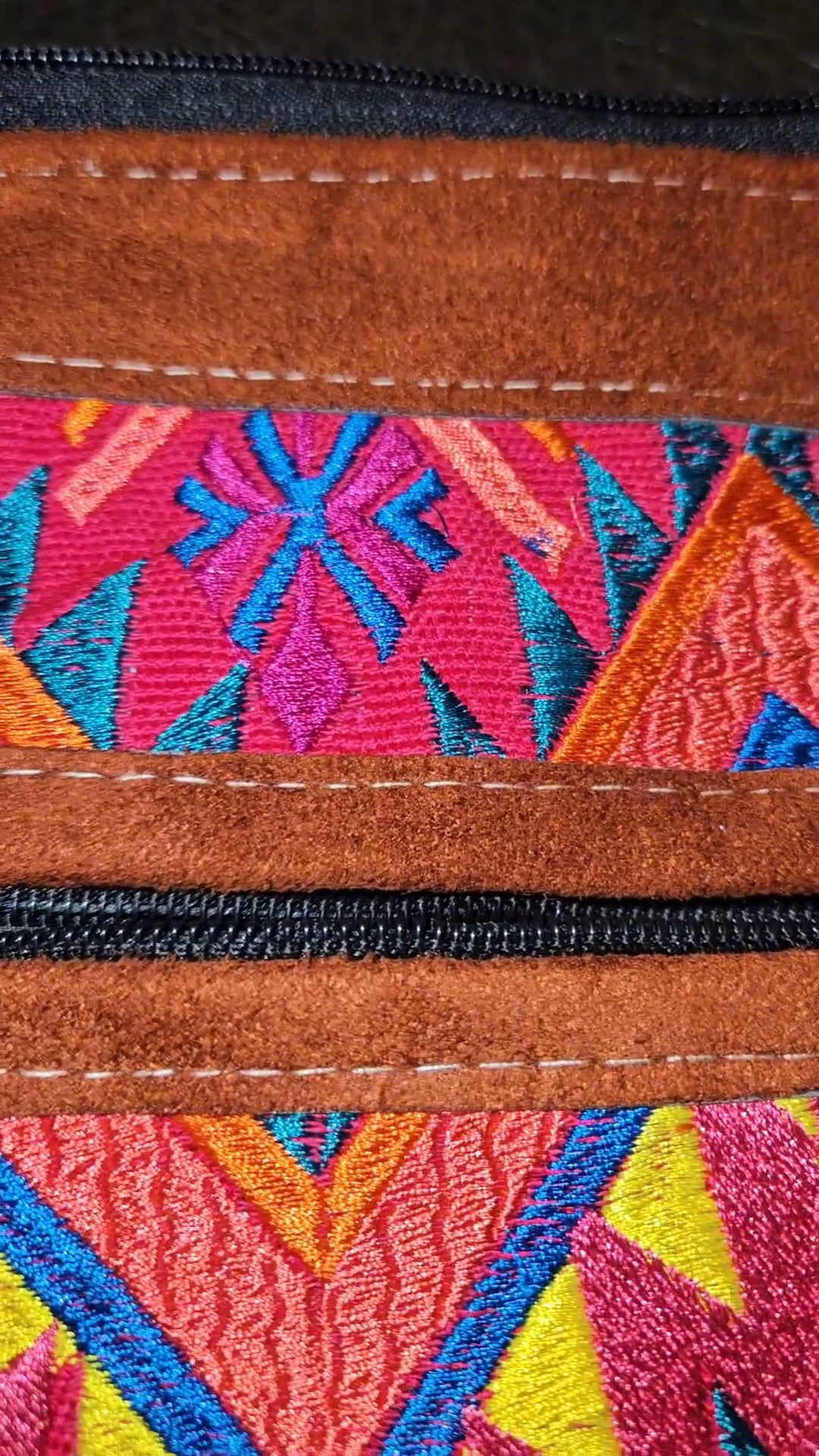 Embroidered Aztec Print Leather Crossbody Purse