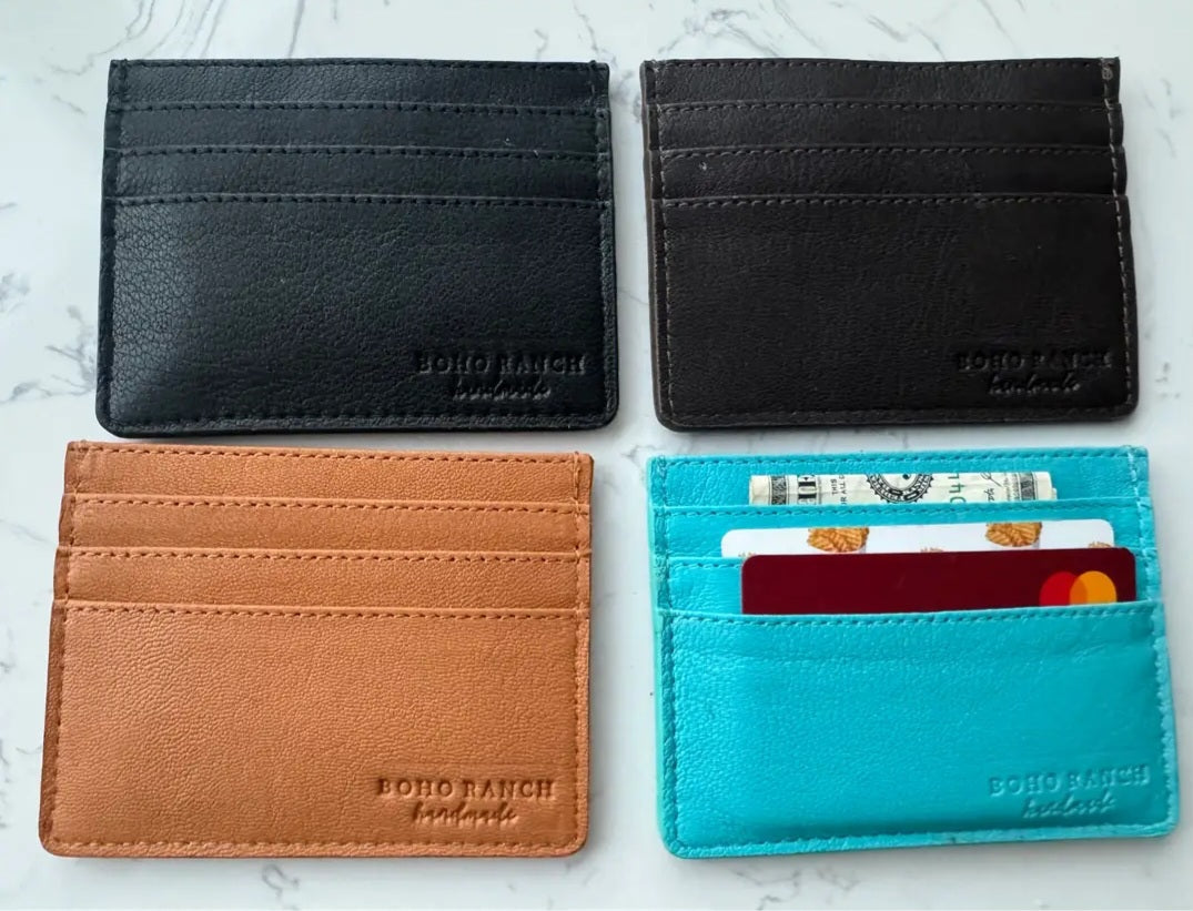 Western Boot Stitch Leather Credit Card Holder
