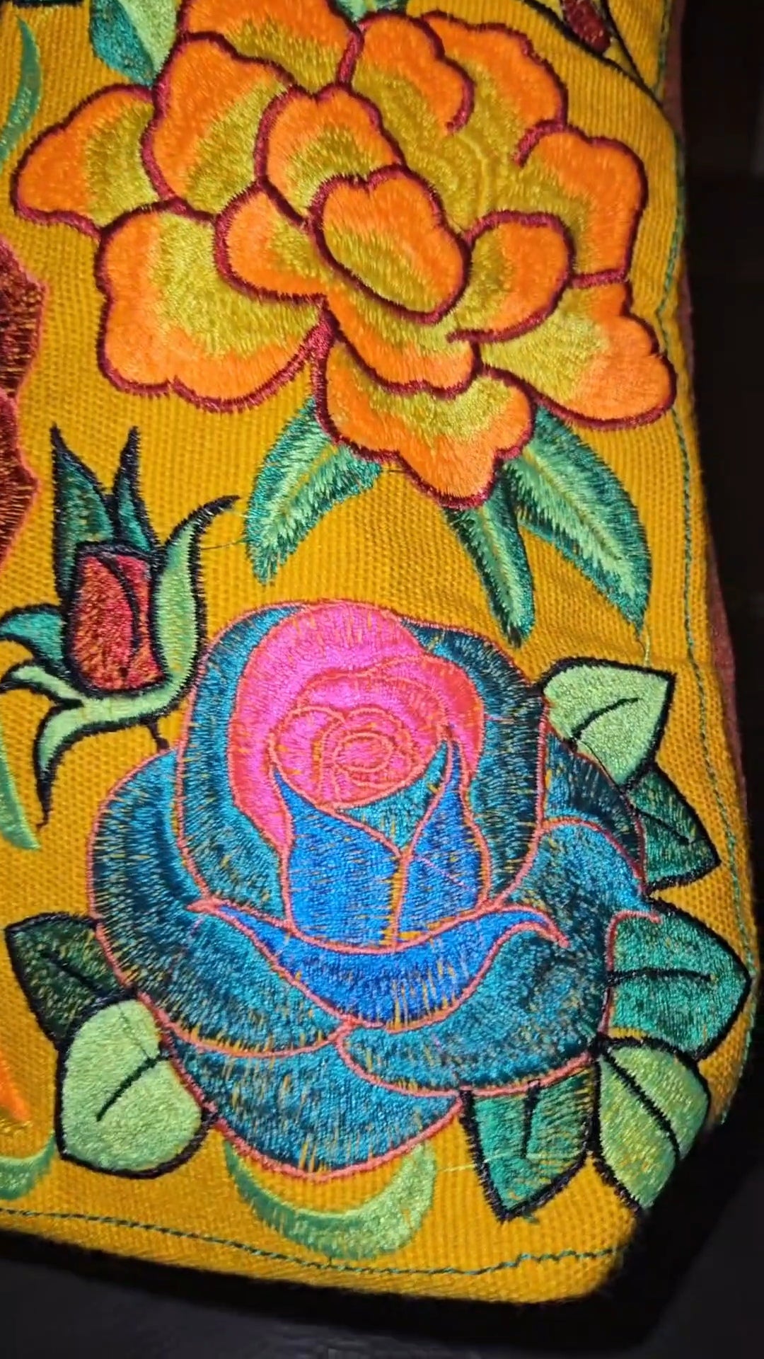 Large Embroidered Floral Tote Purse
