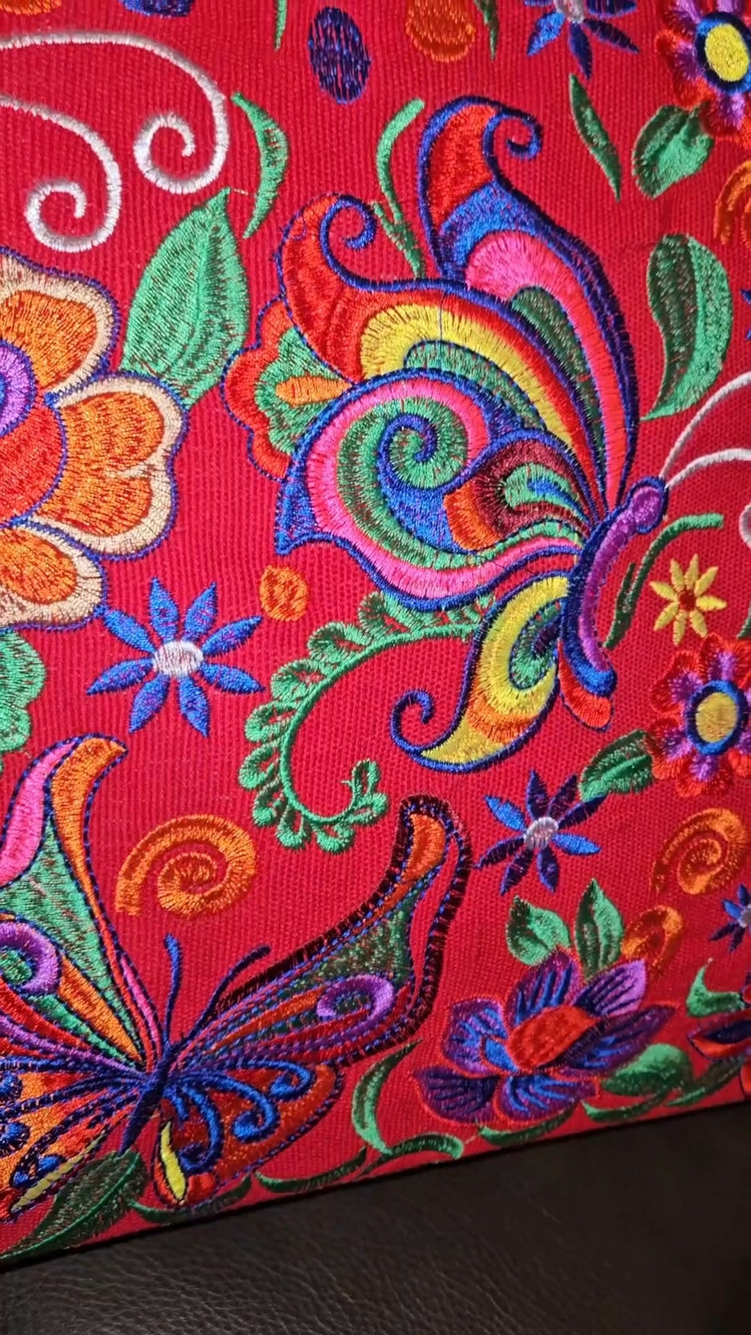 Large Embroidered Butterfly Tote Purse