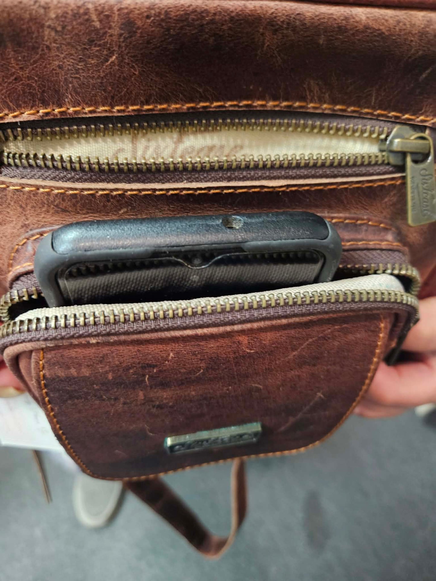 Genuine Leather Crossbody Bag - Chestnut Brown