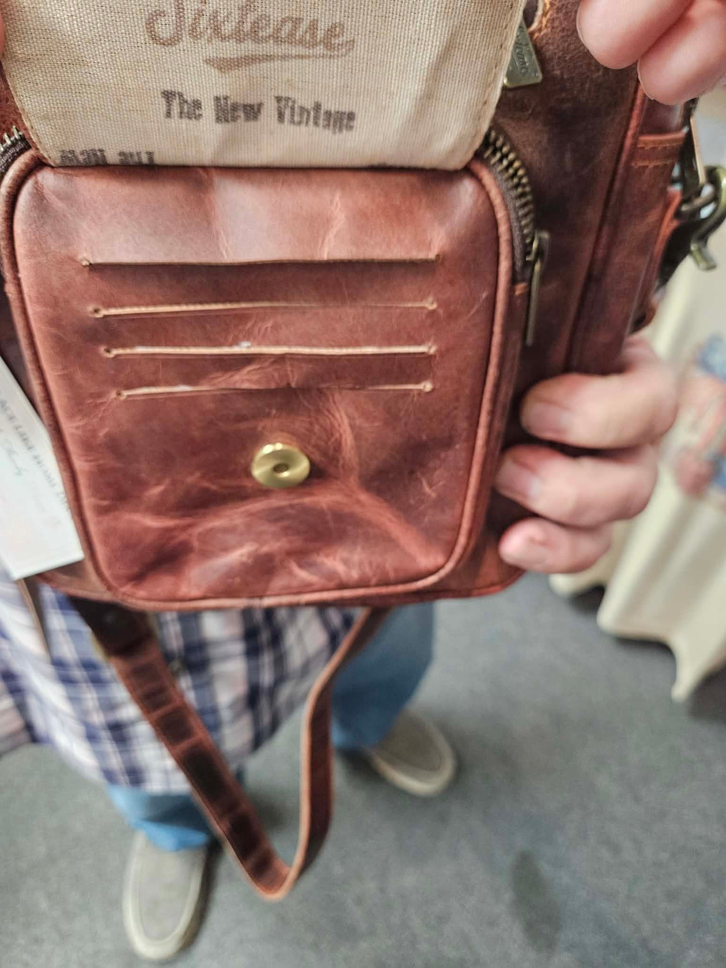 Genuine Leather Crossbody Bag - Chestnut Brown