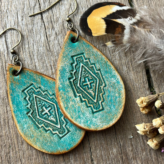 Tooled Leather Western Earrings Southwest Style