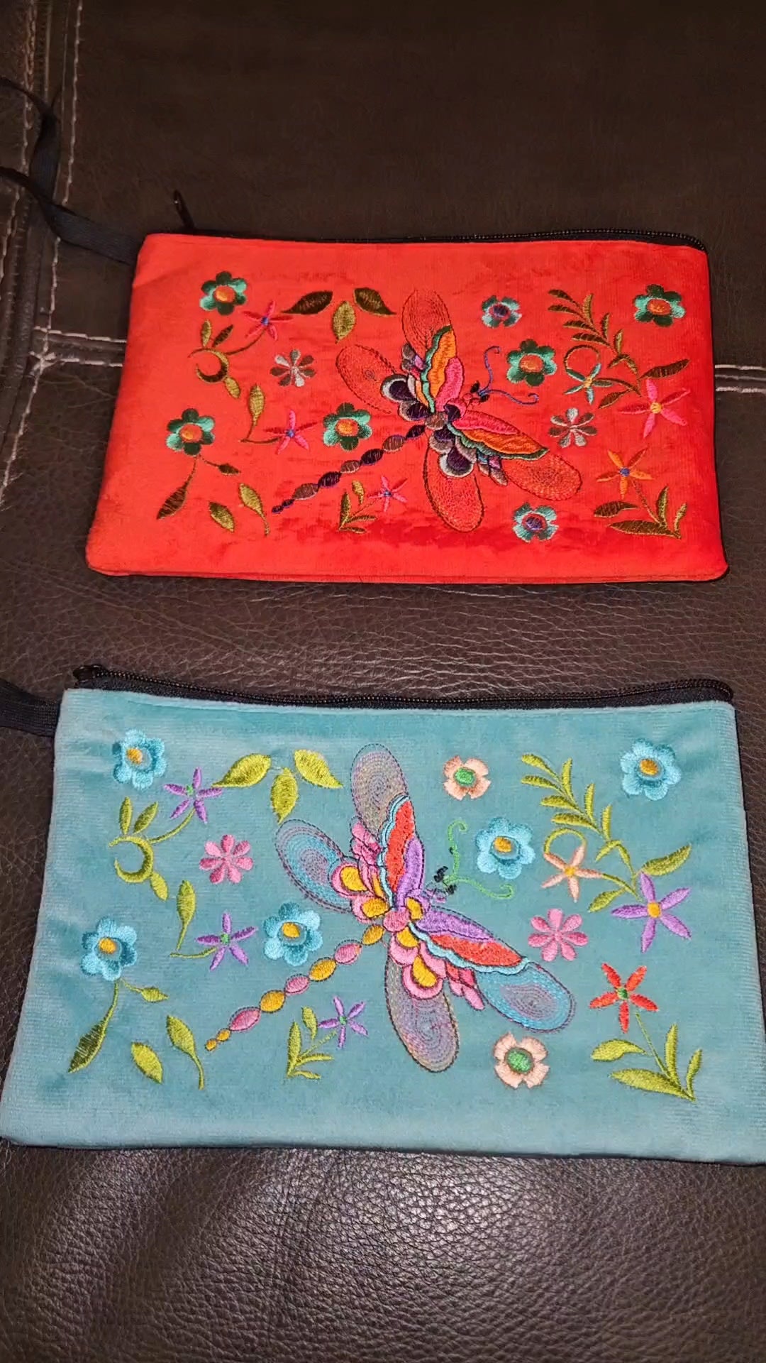 Large Embroidered Dragonfly Wristlet