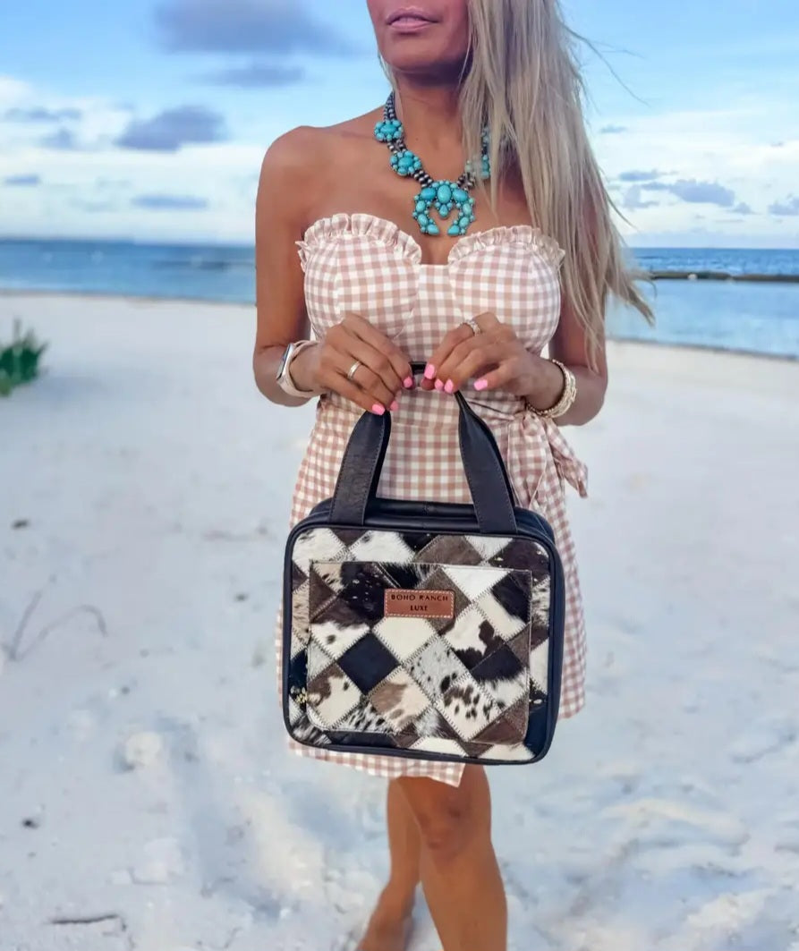 Boho Luxe Travel Hanging Bag Genuine Hairon Leather