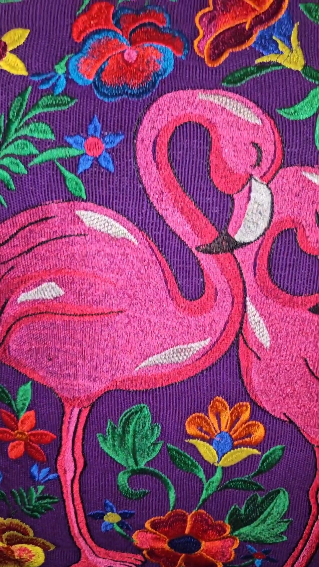 Large Embroidered Flamingo Tote Purse