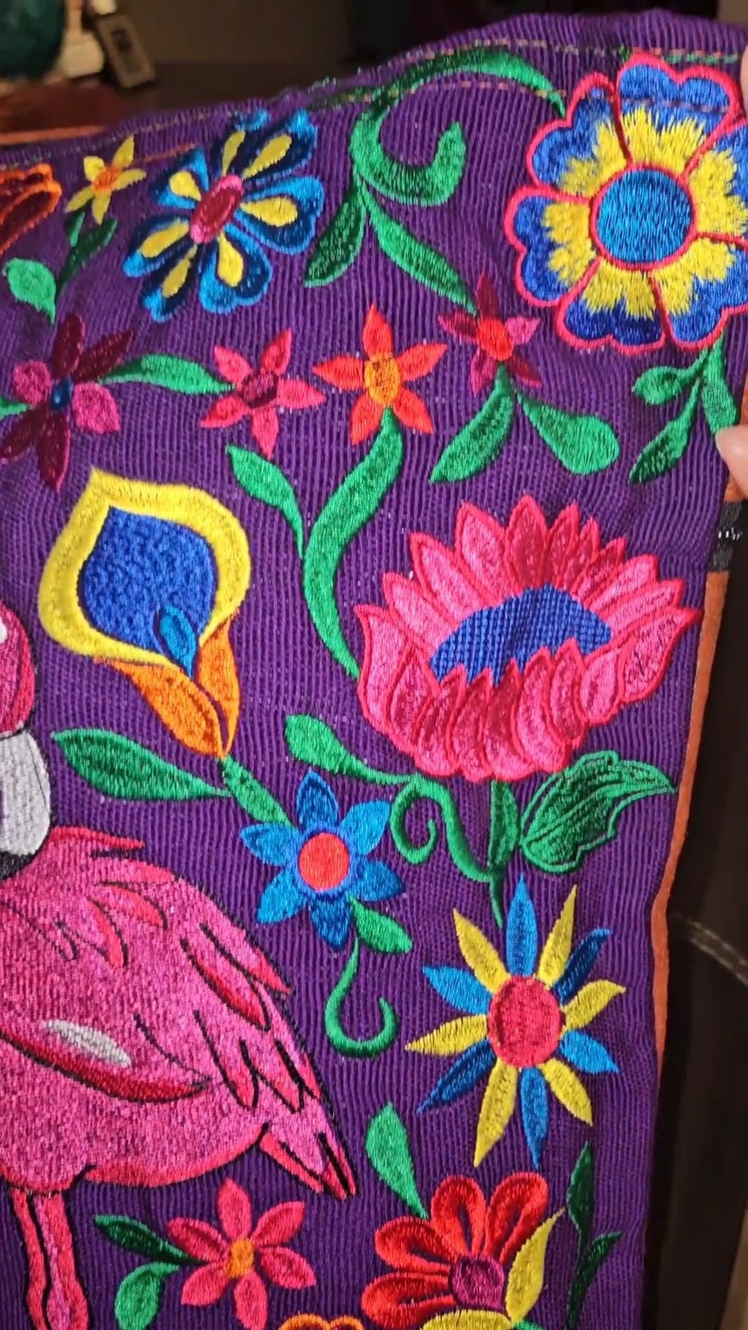 Large Embroidered Flamingo Tote Purse