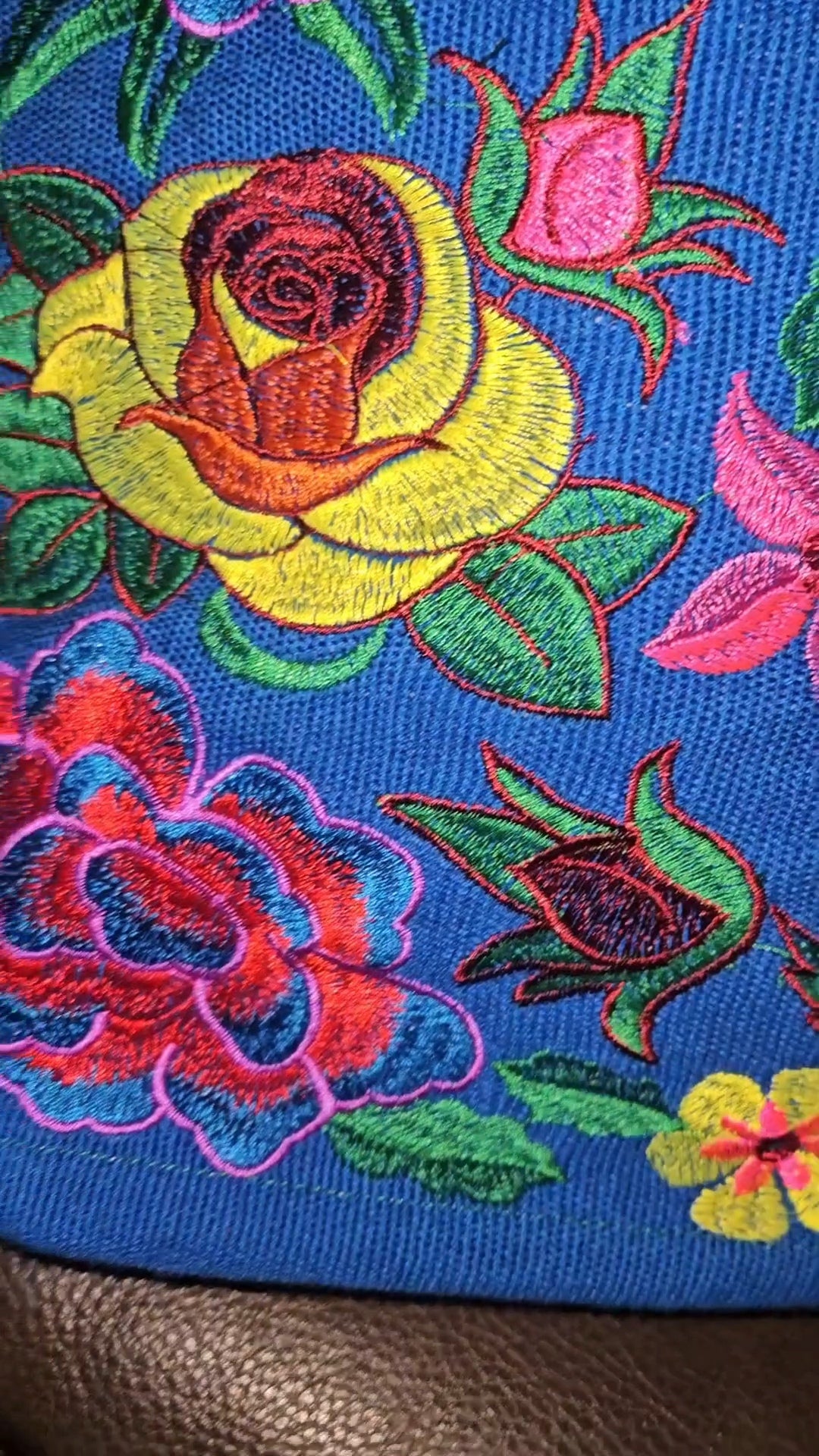 Large Embroidered Floral Tote Purse