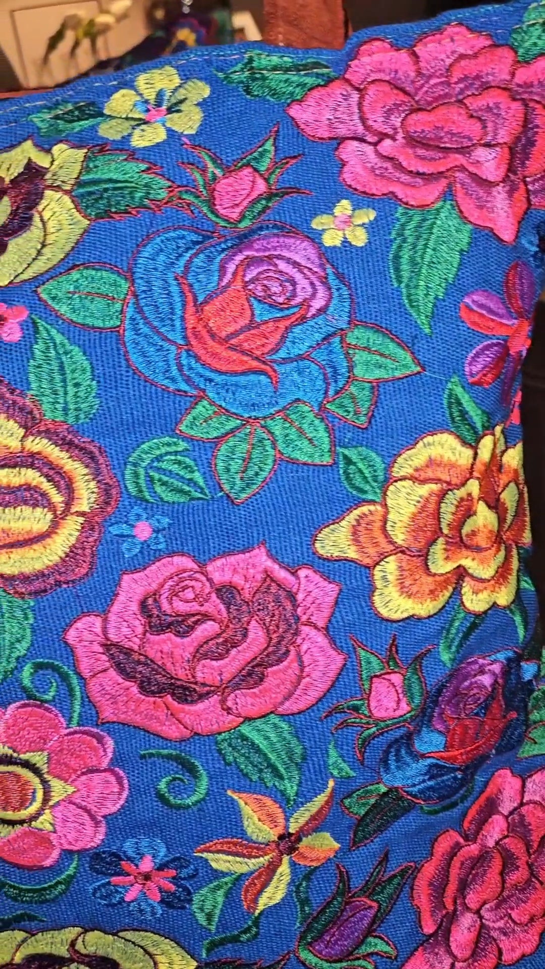 Large Embroidered Floral Tote Purse