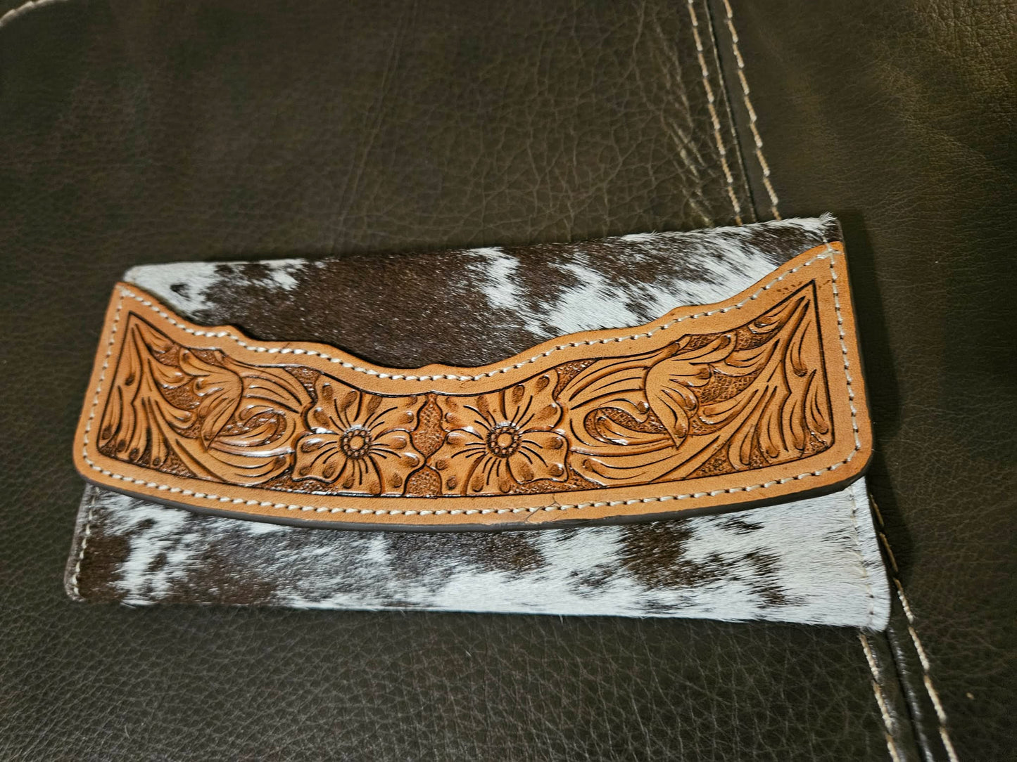 Tooled Leather Wallet Western Genuine Hand Tooled