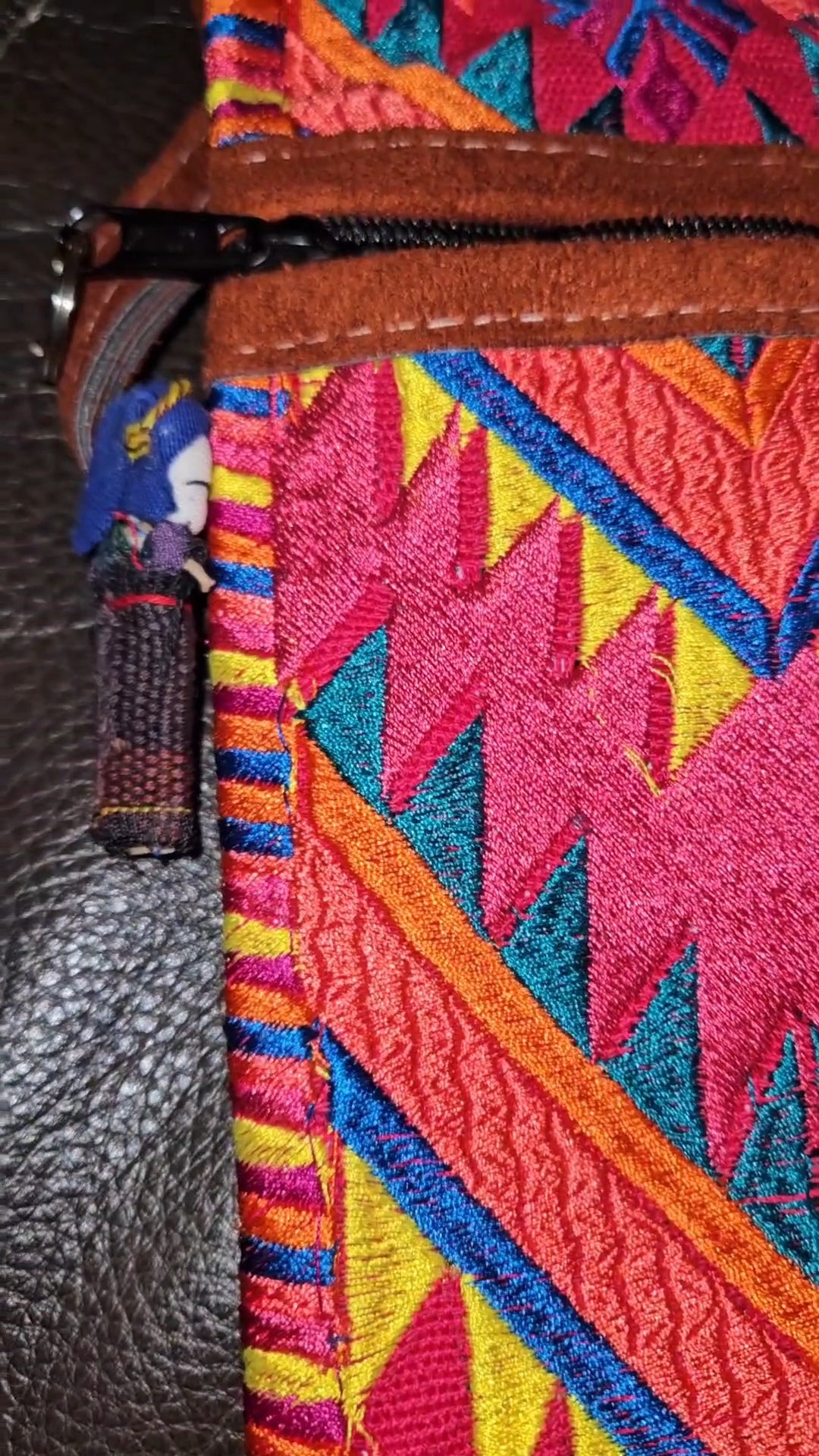 Embroidered Aztec Print Leather Crossbody Purse
