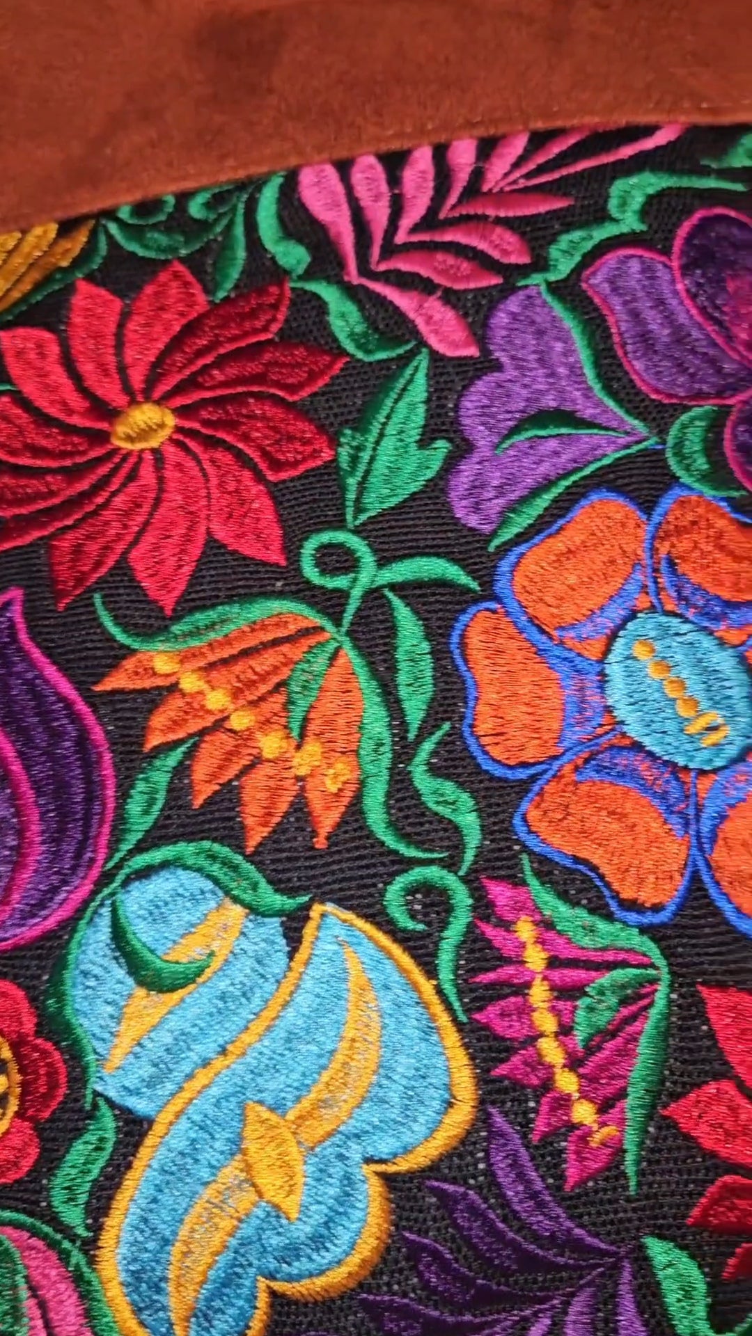Handmade Embroidered Floral Suede Tote