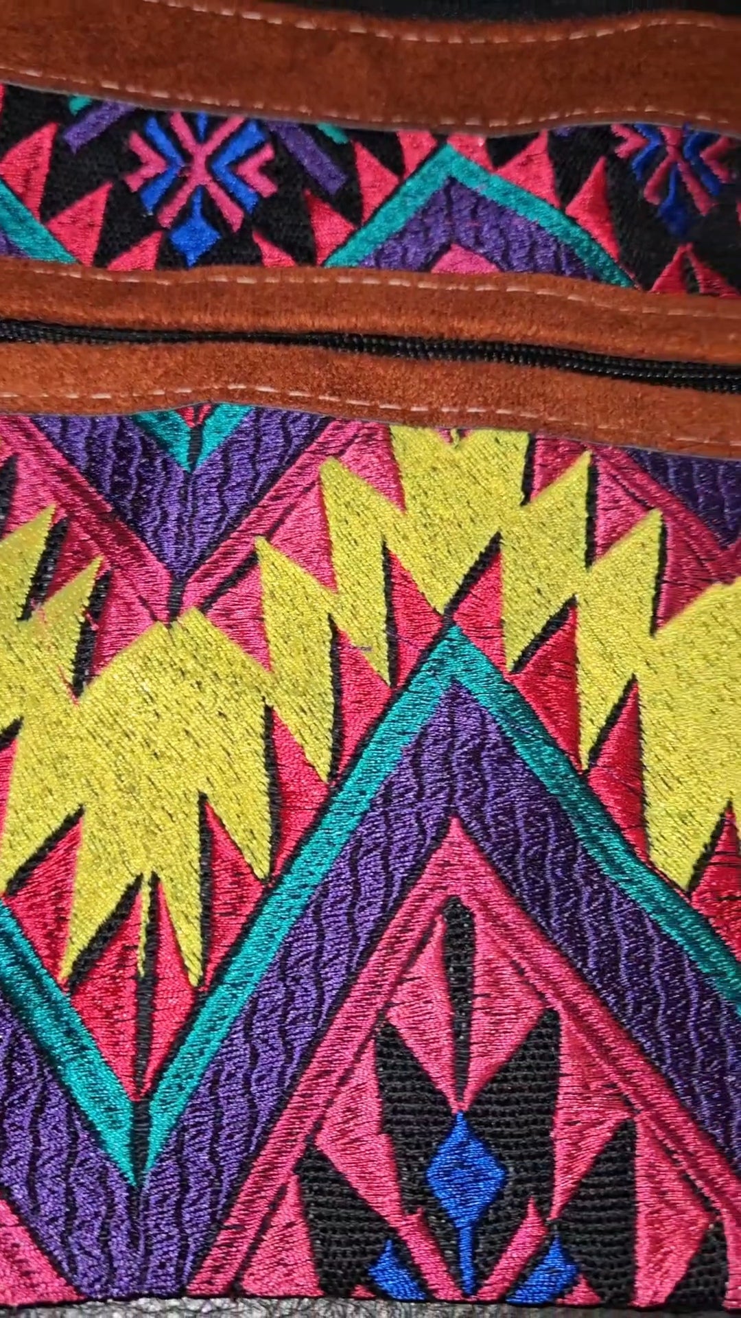 Embroidered Aztec Print Leather Crossbody Purse