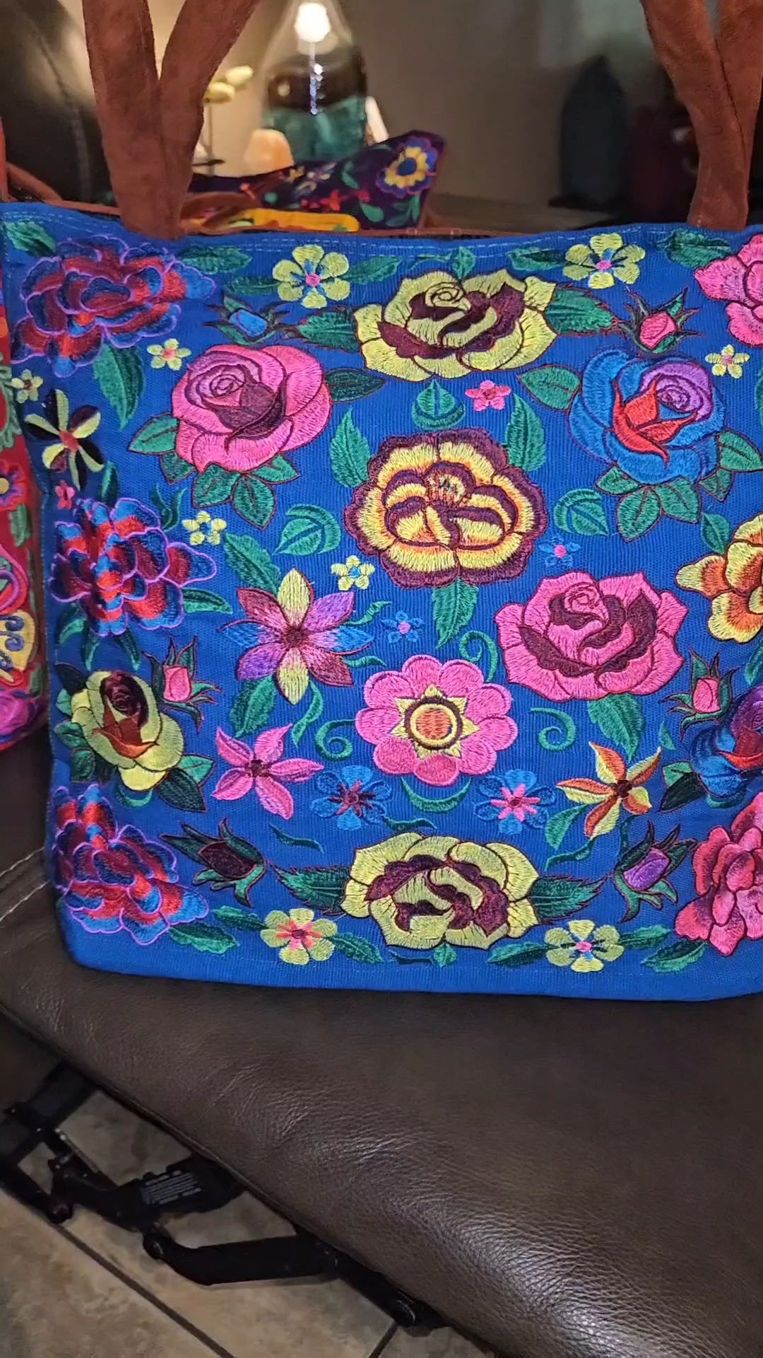 Large Embroidered Floral Tote Purse