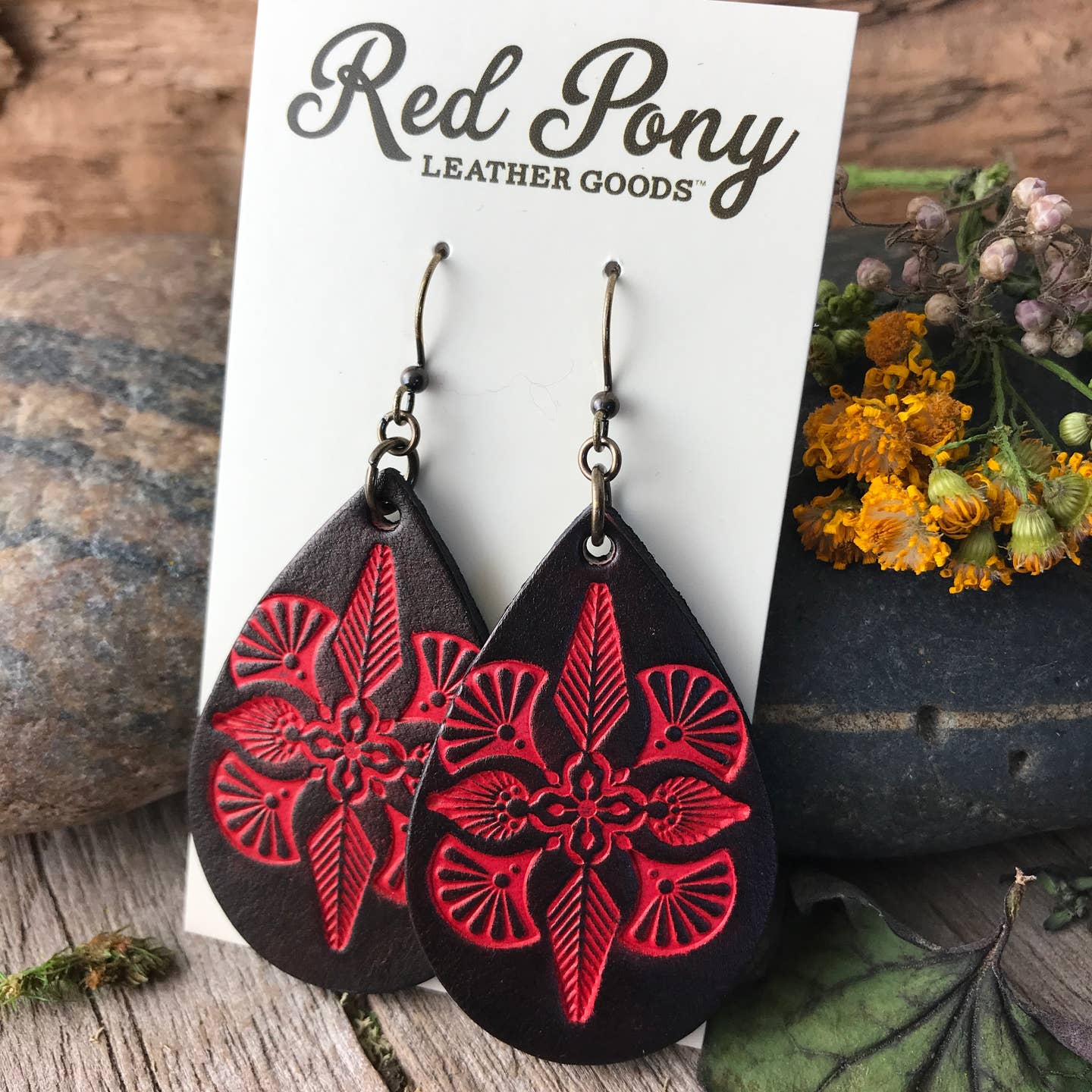 Hand Tooled Mandala Leather Earrings