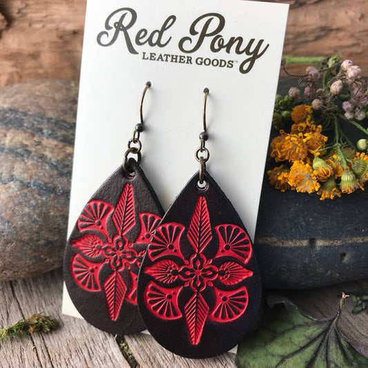 Hand Tooled Mandala Leather Earrings