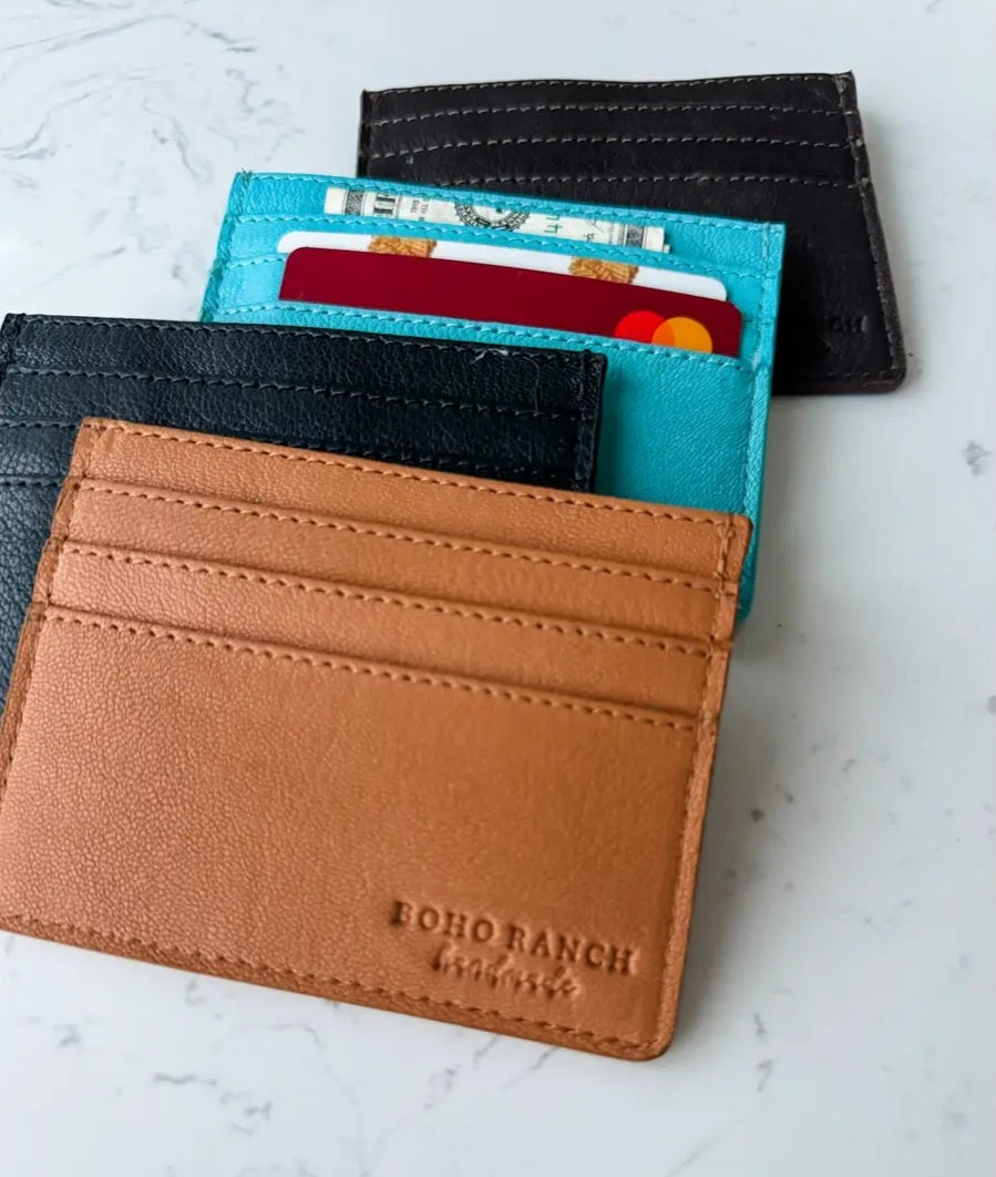 Western Boot Stitch Leather Credit Card Holder