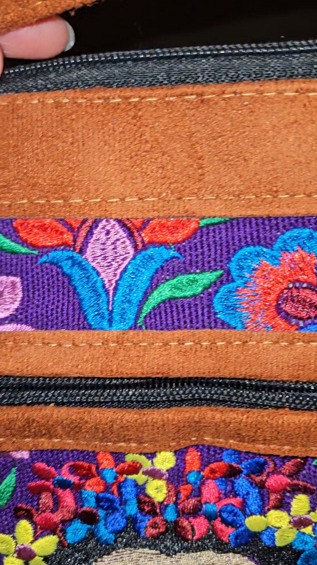 Embroidered Frida Inspired Leather Crossbody Purse