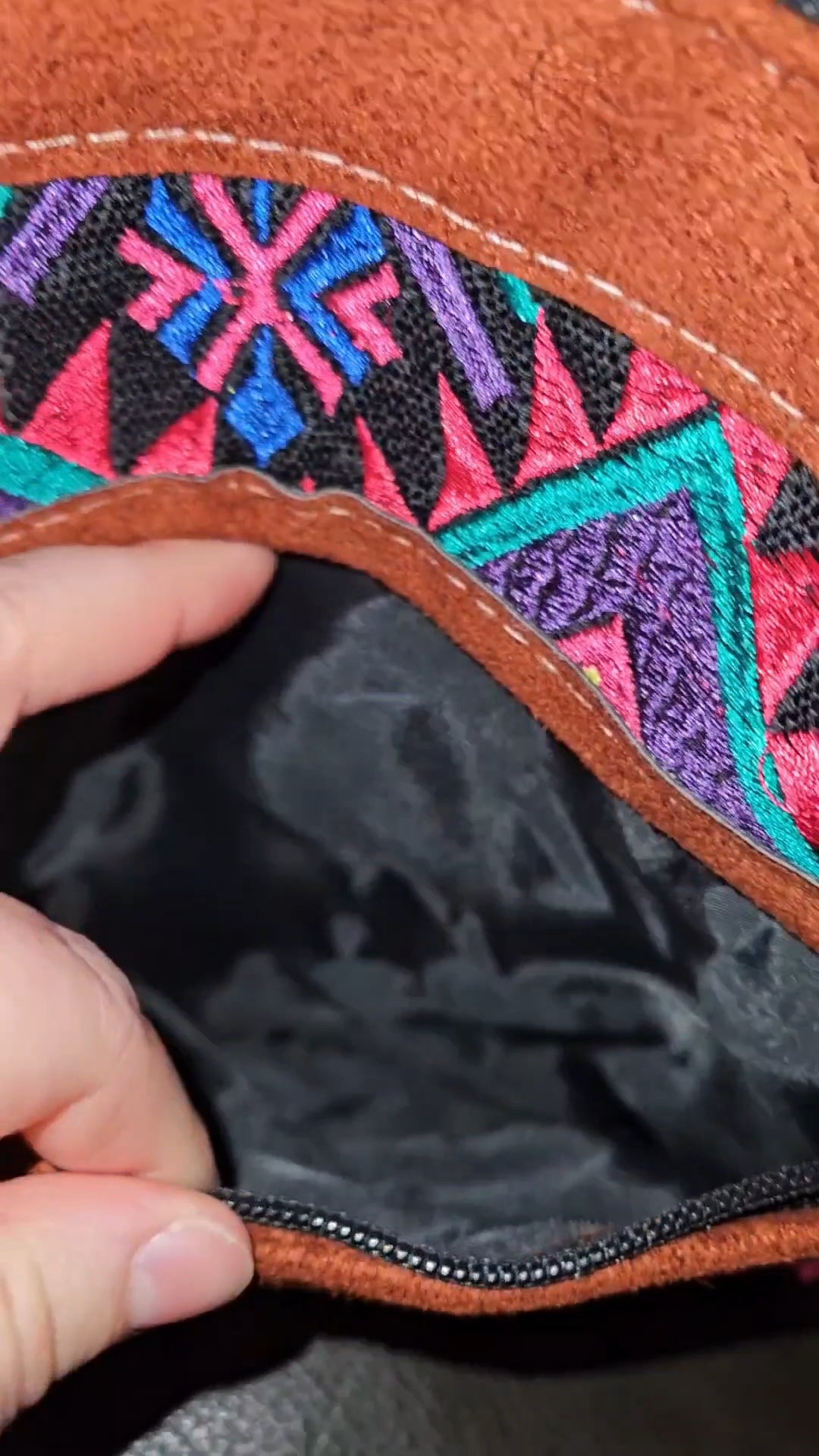 Embroidered Aztec Print Leather Crossbody Purse