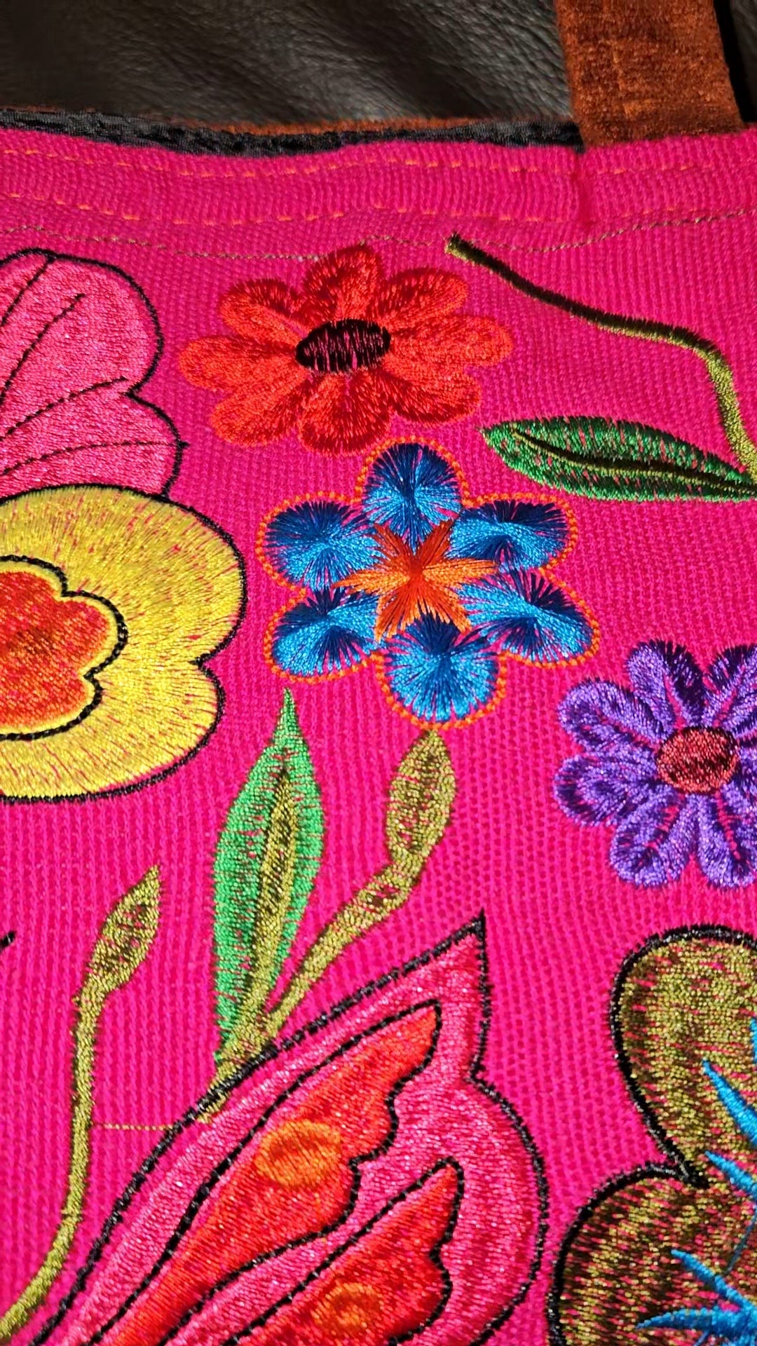 Large Embroidered Butterfly Tote Purse