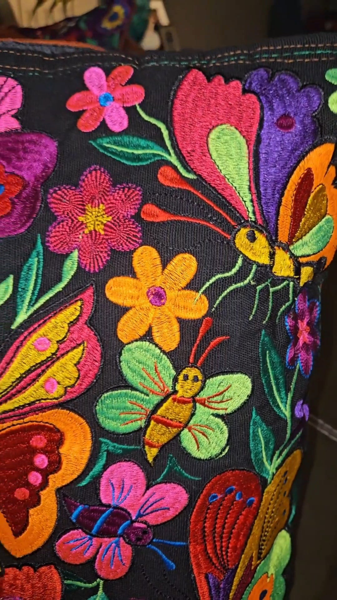 Large Embroidered Butterfly Tote Purse