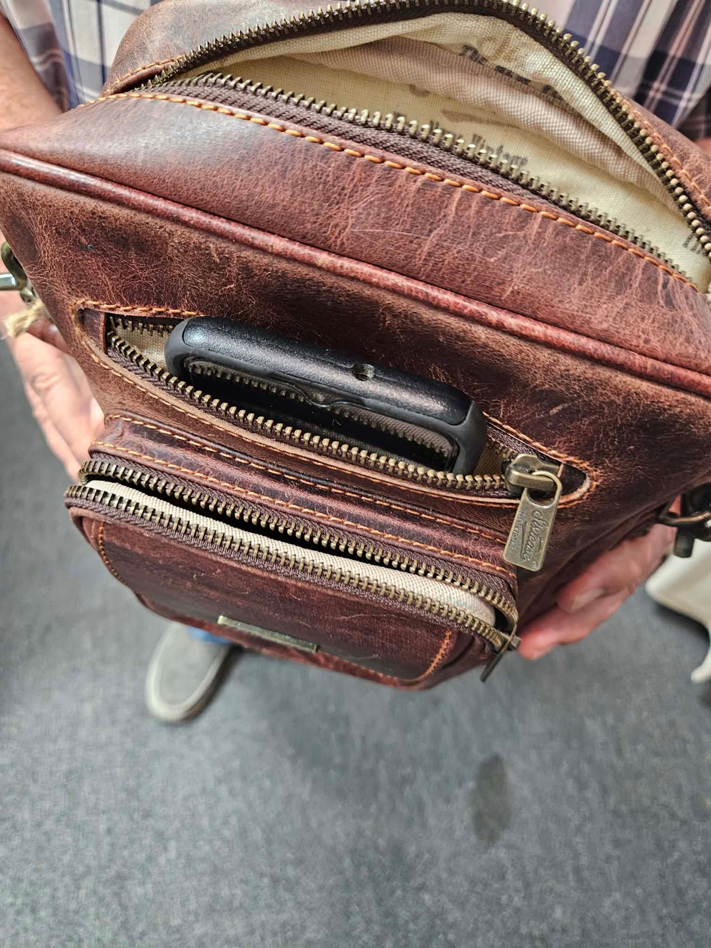 Genuine Leather Crossbody Bag - Chestnut Brown