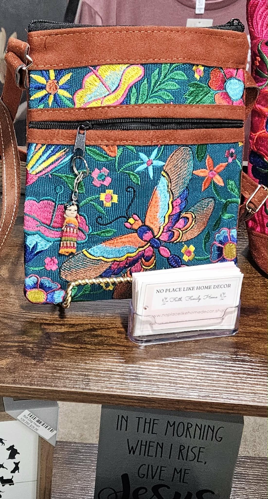 Embroidered Dragonfly Leather Crossbody Purse