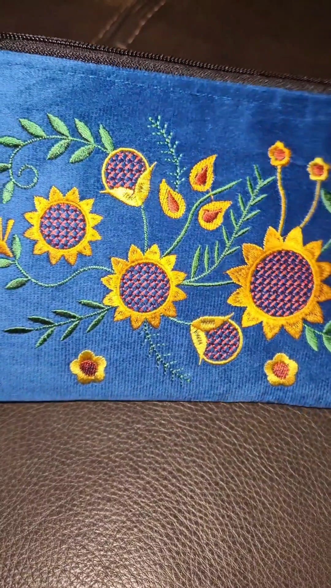 Large Embroidered Sunflower Wristlet