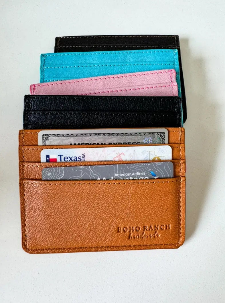 Western Boot Stitch Leather Credit Card Holder