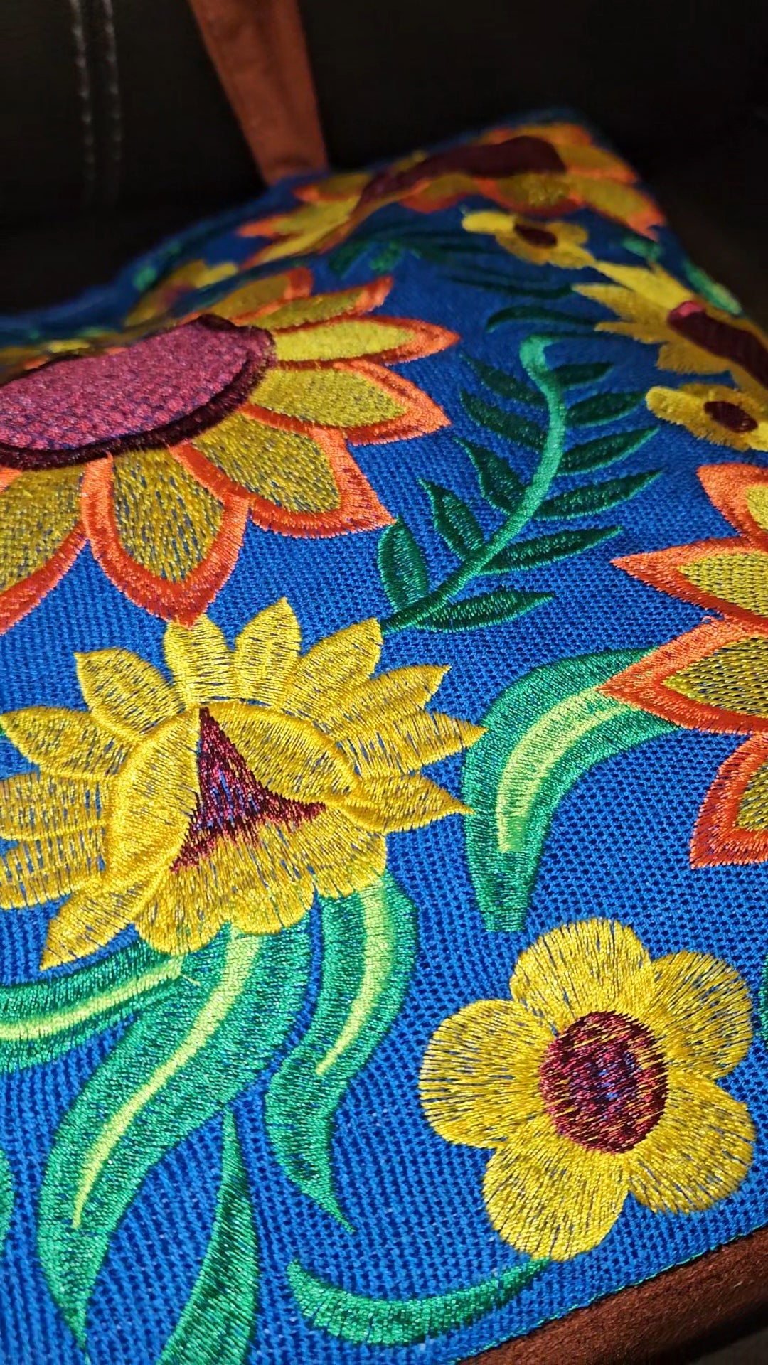Large Embroidered Sunflower Tote Purse