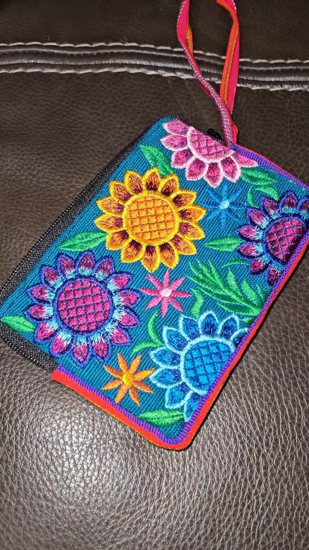 Embroidered Coin Purse Wristlet