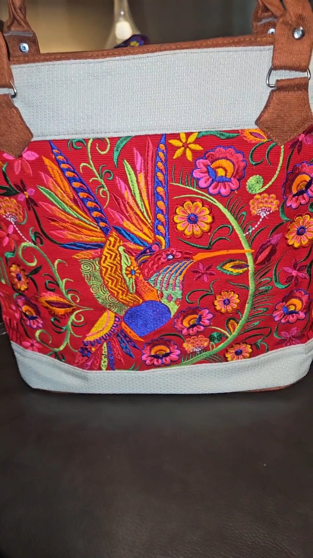 Embroidered Hummingbird Tote Purse